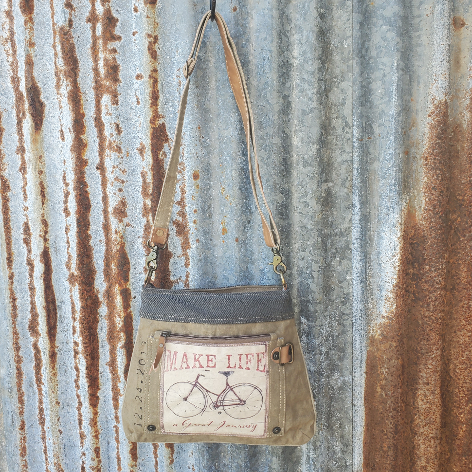 White Vintage Bike Crossbody Front