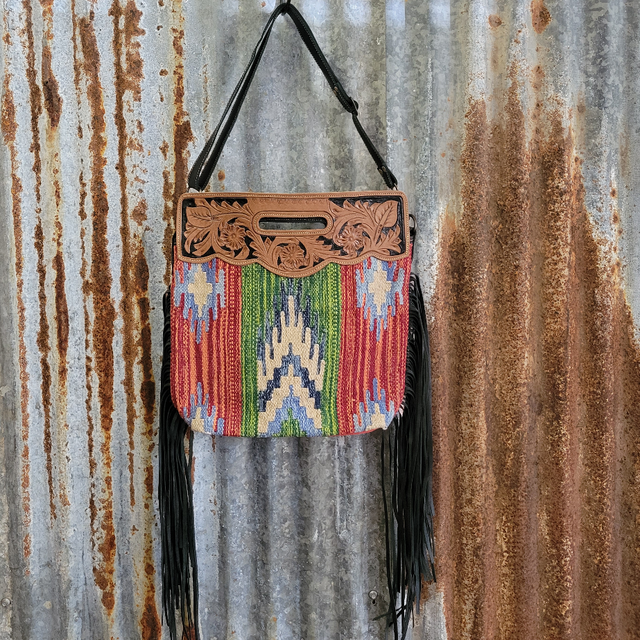 Red Rainbow Hand-Tooled Crossbody A