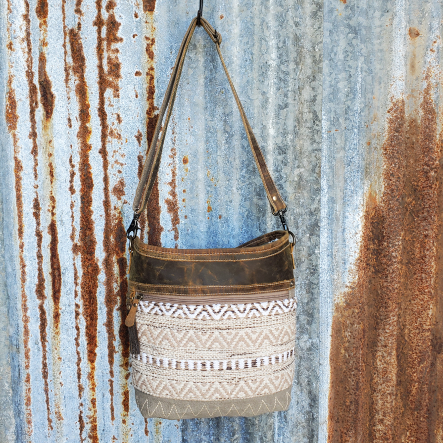 Cream Zigzag Pattern Crossbody Front