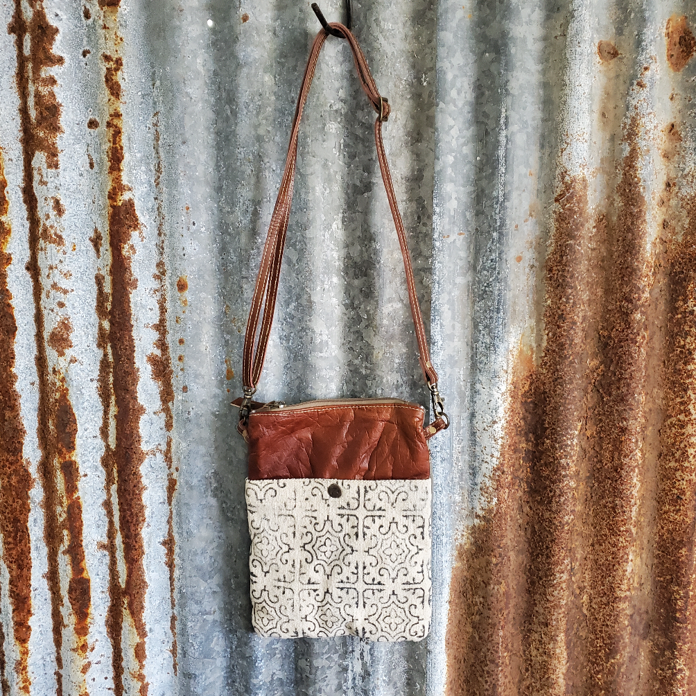 Cream Iron Cross Pattern Crossbody Front